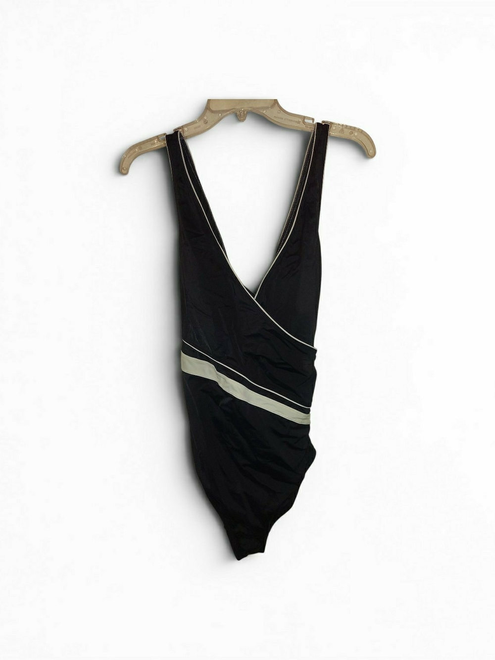 Speedo Black One-Piece Swimsuit with White Trim, Size 18